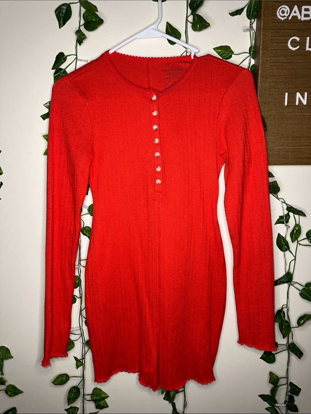 American Eagle Red Long Sleeve Lounge Romper - Picture 2 of 7